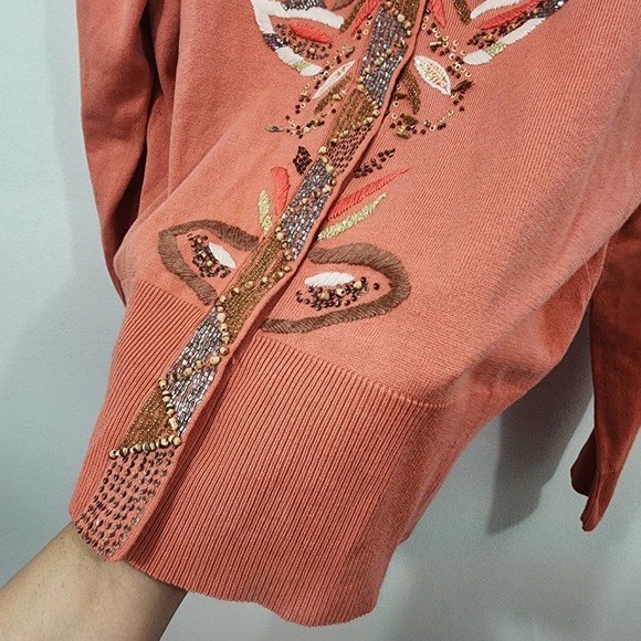 Parisian Signature Beaded Button Front Knit Cardigan Sweater Women's Size XL - Picture 7 of 12